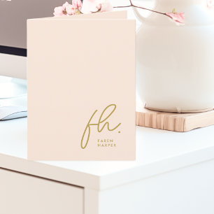 Monogram Blush Modern Chic Gold Script Social Thank You Card