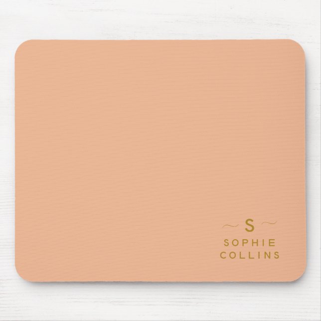 Monogram Blush Peach Gold Minimalist Elegant Name Mouse Pad (Front)