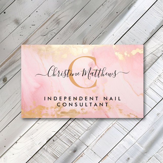 Monogram Blush Pink and Gold Modern Marble Business Card (Creator Uploaded)