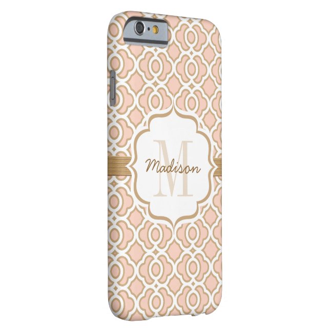 Monogram Blush Pink and Gold Quatrefoil Case-Mate iPhone Case (Back/Right)