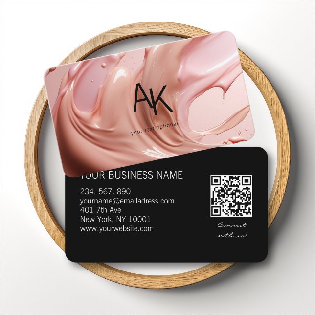 Monogram Blush Pink Beauty Salon QR Code  Business Card (Monogram Blush Pink Beauty Salon QR Code Business Card)