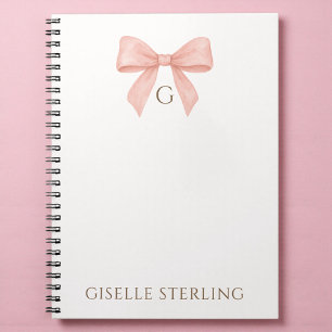 Monogram Blush Pink Bow Watercolor Notebook