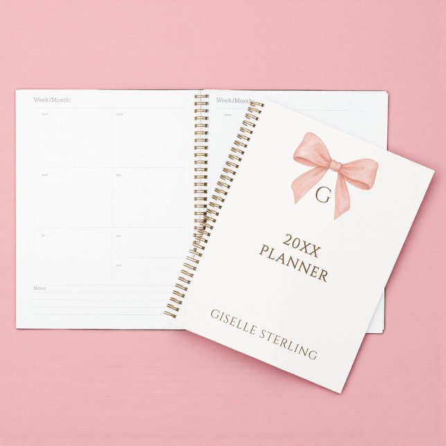 Monogram Blush Pink Bow Watercolor Planner (Creator Uploaded)