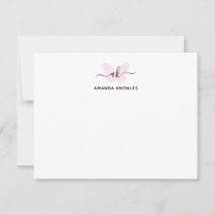 Monogram Blush Pink Butterfly Minimalist Girly Card