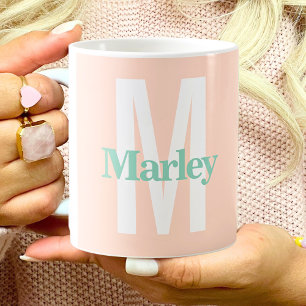 Monogram Blush Pink Cute Bold Stylish Trendy Chic Coffee Mug