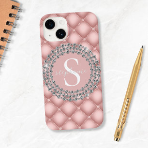 Monogram Blush Pink Diamonds Tufted Sparkly Custom Case-Mate iPhone 14 Case