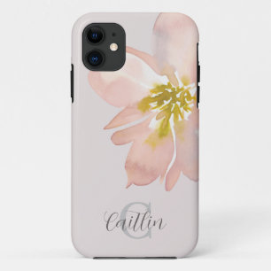 Monogram Blush Pink Elegant Floral Watercolor Case-Mate iPhone Case