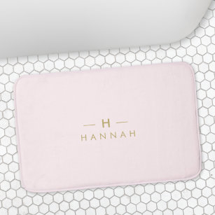 Monogram Blush Pink   Elegant Gold Minimalist Bath Mat
