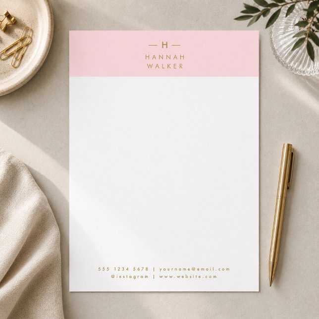 Monogram Blush Pink | Elegant Gold Minimalist Custom Letterhead (Creator Uploaded)