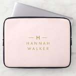 Monogram Blush Pink | Elegant Gold Minimalist Laptop Sleeve<br><div class="desc">A simple stylish custom monogram design in a gold modern minimalist typography on an elegant pastel blush pink background. The monogram initials and name can easily be personalised along with the feature line to make a design as unique as you are! The perfect bespoke gift or accessory for any occasion....</div>