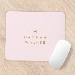 Monogram Blush Pink   Elegant Gold Minimalist Mouse Pad
