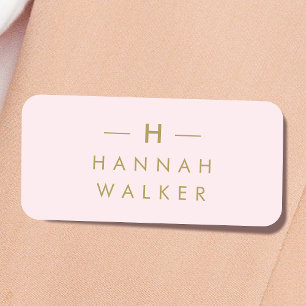 Monogram Blush Pink   Elegant Gold Minimalist Name Tag