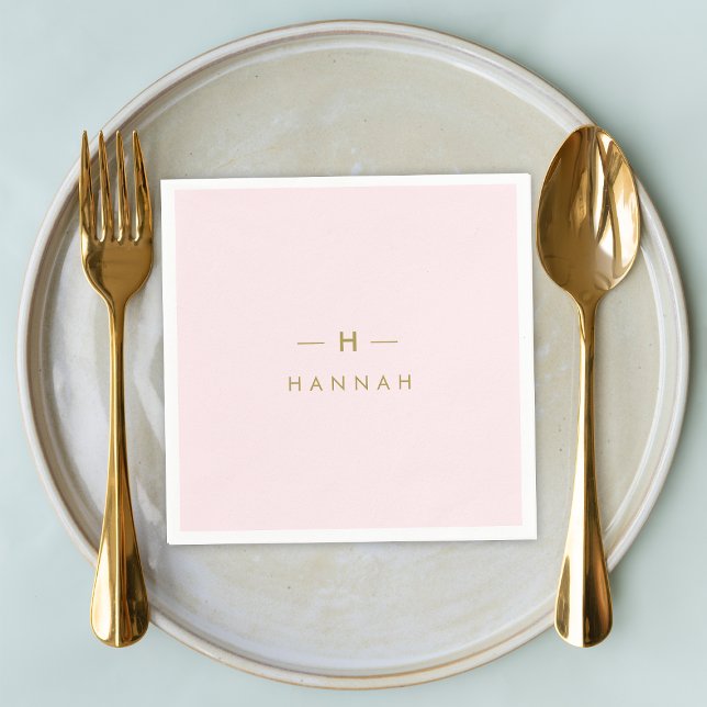 Monogram Blush Pink | Elegant Gold Minimalist Napkin (Creator Uploaded)