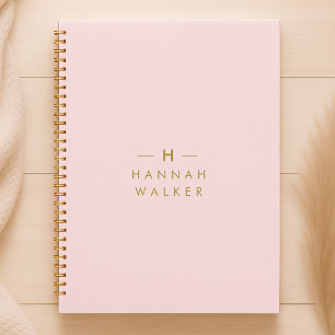 Monogram Blush Pink   Elegant Gold Minimalist Planner