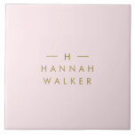 Monogram Blush Pink | Elegant Gold Minimalist Tile<br><div class="desc">A simple stylish custom monogram design in a gold modern minimalist typography on an elegant pastel blush pink background. The monogram initials and name can easily be personalised along with the feature line to make a design as unique as you are! The perfect bespoke gift or home accessory.</div>
