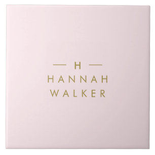 Monogram Blush Pink Elegant Gold Minimalist Tile