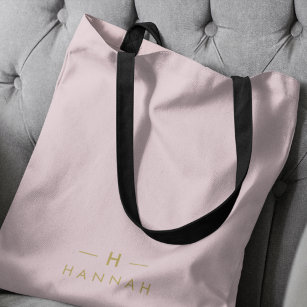 Monogram Blush Pink   Elegant Gold Minimalist Tote Bag
