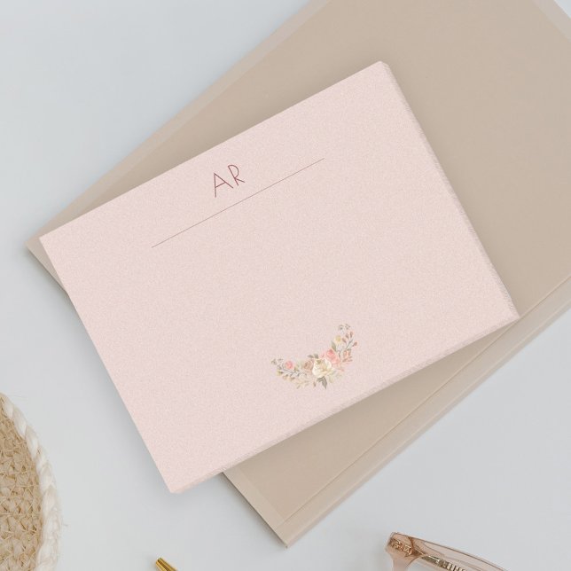 Monogram blush pink floral personalised post-it notes (Creator Uploaded)
