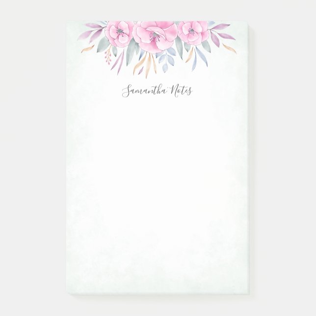 Monogram Blush Pink Flowers Watercolor Elegant Post-it Notes (Front)