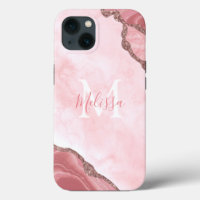 Monogram Blush Pink Geode Glitter Calligraphy
