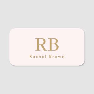 Monogram Blush Pink Gold Feminine Minimalist Name Tag