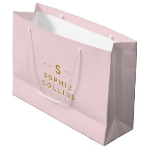 Monogram Blush Pink Gold Minimalist Elegant Name Large Gift Bag