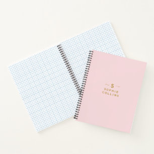 Monogram Blush Pink Gold Minimalist Elegant Name Notebook
