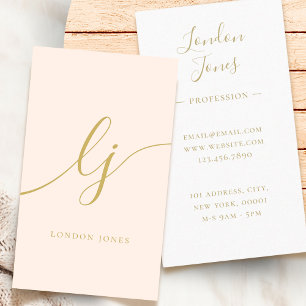 Monogram Blush Pink Gold Modern Feminine Script Business Card