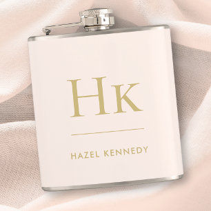Monogram Blush Pink Gold Personalised Bachelorette Hip Flask