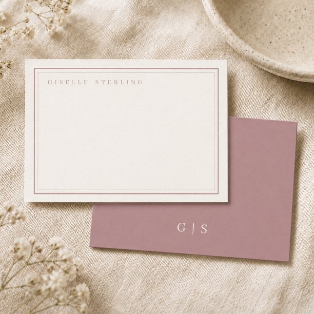 Monogram Blush Pink Ivory Double Border Card (Creator Uploaded)