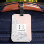 Monogram Blush Pink Marble Pattern Girly Luggage Tag<br><div class="desc">This girly and pretty personalised monogram luggage tag has a chic faux marble and blush pink colorblock pattern and the initial and name of your choice.</div>