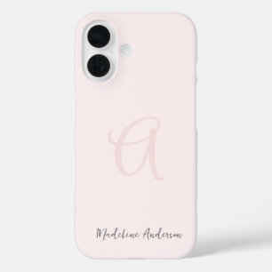 Monogram Blush Pink Modern Minimalist Feminine iPhone 16 Case