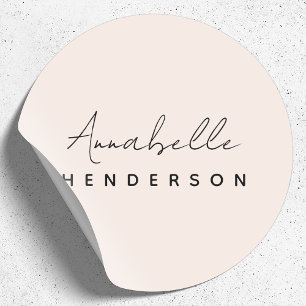 Monogram Blush Pink Modern Minimalist Feminine Classic Round Sticker