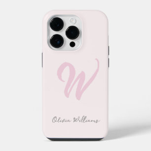 Monogram Blush Pink Modern Minimalist Feminine iPhone 14 Pro Case