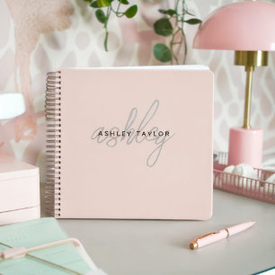 Monogram Blush Pink Modern Minimalist Feminine Notebook