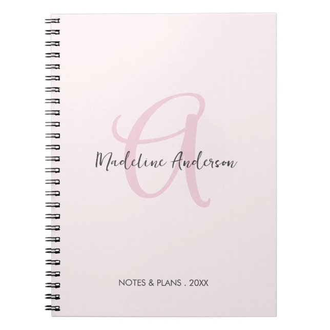 Monogram Blush Pink Modern Minimalist Feminine Notebook (Front)
