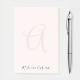 Monogram Blush Pink Modern Minimalist Feminine Post-it Notes