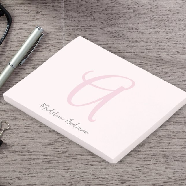 Monogram Blush Pink Modern Minimalist Feminine Post-it Notes (Creator Uploaded)