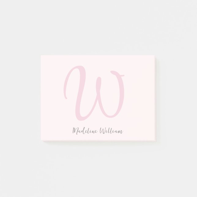 Monogram Blush Pink Modern Minimalist Feminine Post-it Notes (Front)
