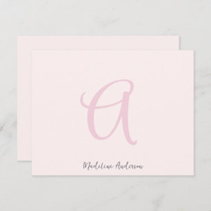 Monogram Blush Pink Modern Minimalist Feminine Thank You Card
