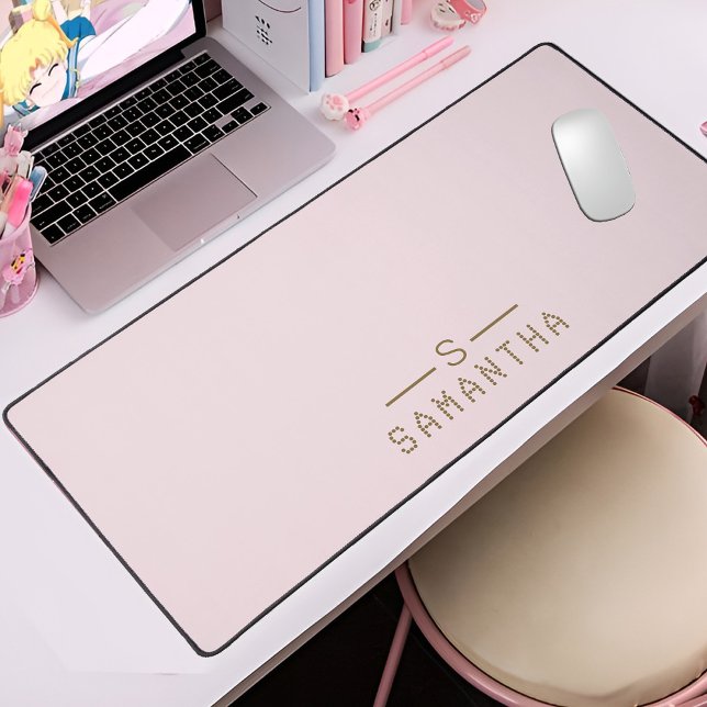 Monogram Blush Pink Personalised Name Gift idea Desk Mat (Creator Uploaded)