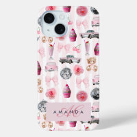 Monogram Blush Pink Retro Disco Ball Coquette 