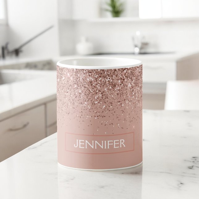 Monogram Blush Pink Rose Gold Glitter & Sparkle Coffee Mug (Creator Uploaded)