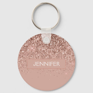Monogram Blush Pink Rose Gold Glitter & Sparkle Key Ring
