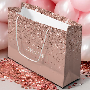 Monogram Blush Pink Rose Gold Glitter & Sparkle Large Gift Bag