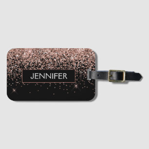 Monogram Blush Pink Rose Gold Glitter & Sparkle Luggage Tag