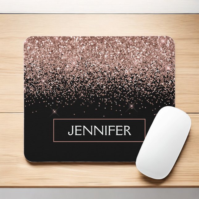 Monogram Blush Pink Rose Gold Glitter & Sparkle Mouse Pad (Creator Uploaded)