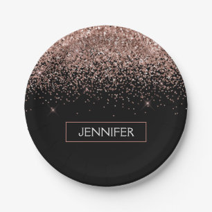 Monogram Blush Pink Rose Gold Glitter & Sparkle Paper Plate