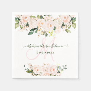 Monogram Blush Pink Roses Eucalyptus Any Event Napkin
