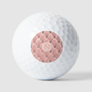 Monogram Blush Pink Satin Elegant Chic Metallic Golf Balls